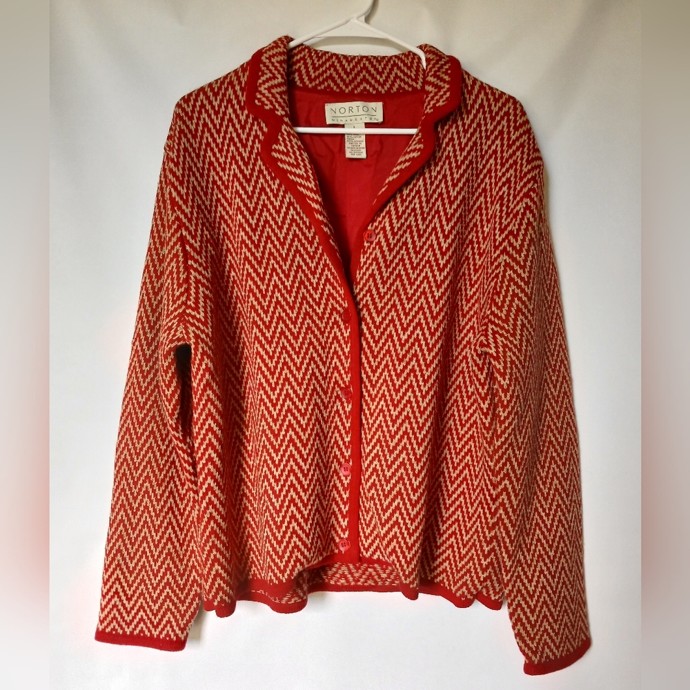Norton Mcnauchton Vintage Womens Sweater Cardigan Size L Color Red Tan
